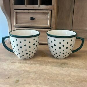 The Pioneer Woman Set of 2 Coffee Mugs Green Polka Dots Tea NWT